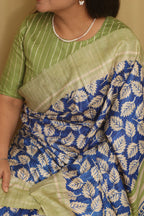 Elegant Blue Ghicha Tussar Silk Block Printed Saree - Luxurion World