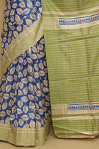 Elegant Blue Ghicha Tussar Silk Block Printed Saree - Luxurion World