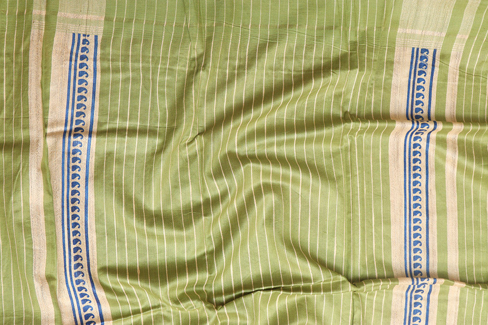 Elegant Blue Ghicha Tussar Silk Block Printed Saree - Luxurion World