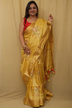 Sunshine Elegance: Yellow Pure Linen Silk Embroidered Saree - Luxurion World
