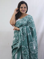 Stylish Green Block Printed Cotton Saree for a Chic Look - Luxurion World