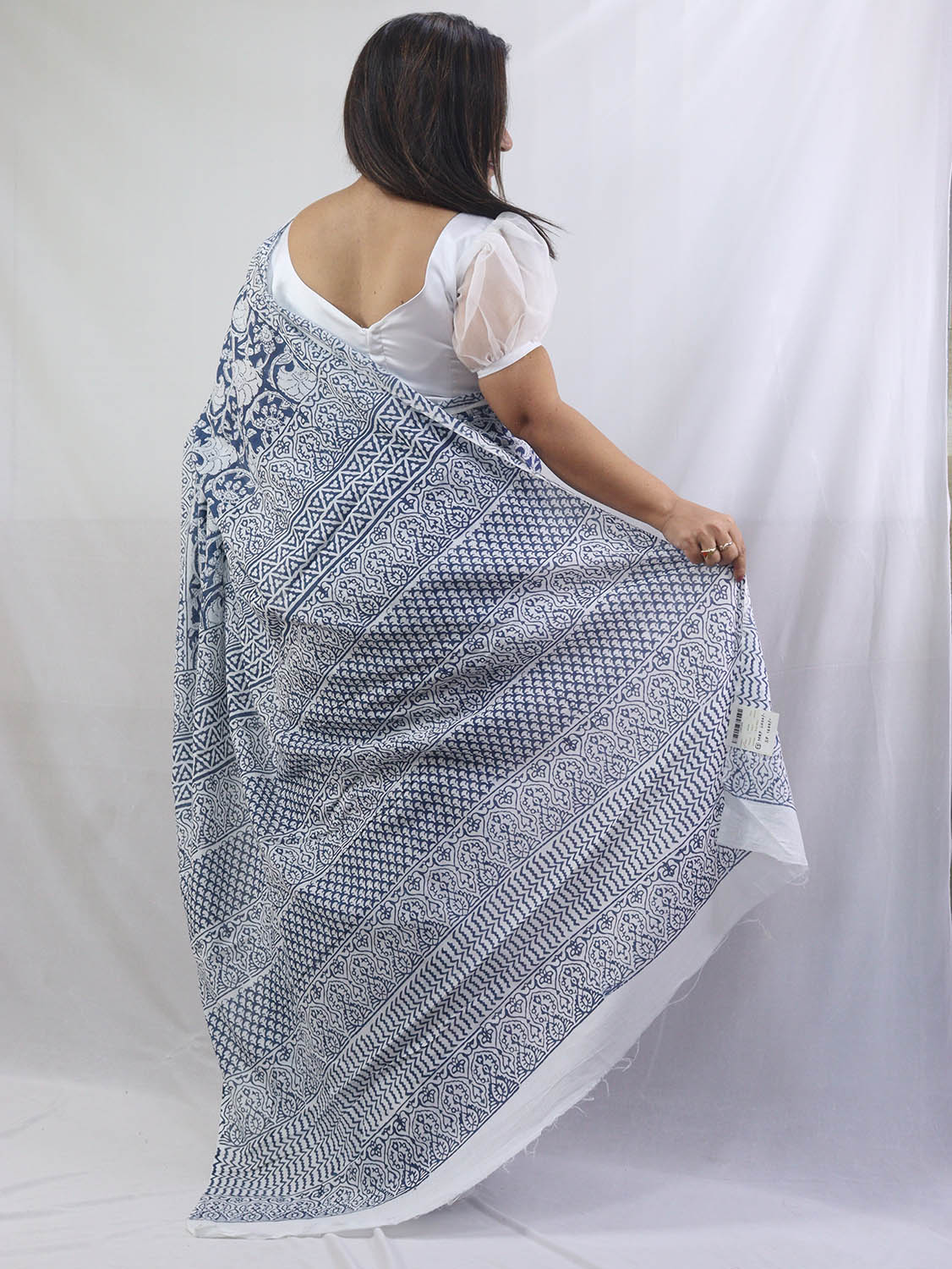Stylish Blue Block Printed Cotton Saree for Elegant Look - Luxurion World
