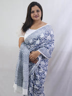 Stylish Blue Block Printed Cotton Saree for Elegant Look - Luxurion World