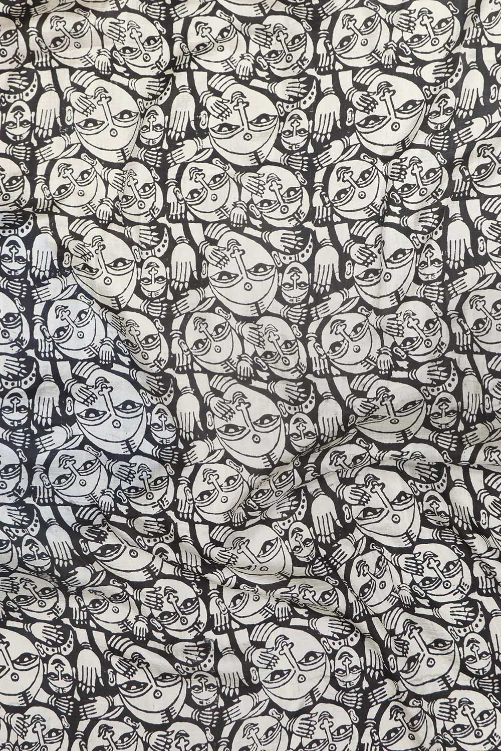 Stunning Blue Block Printed Murshidabad Silk Saree - Luxurion World