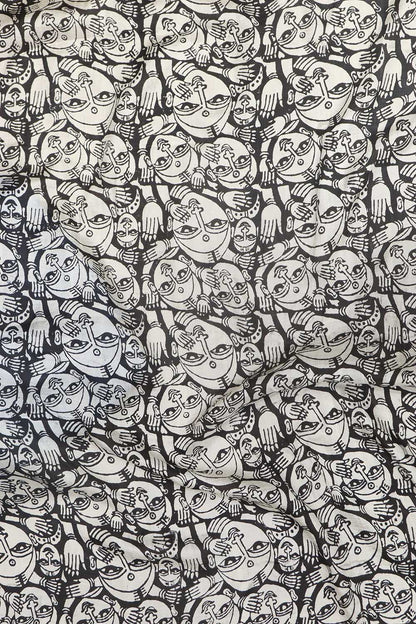 Stunning Blue Block Printed Murshidabad Silk Saree - Luxurion World