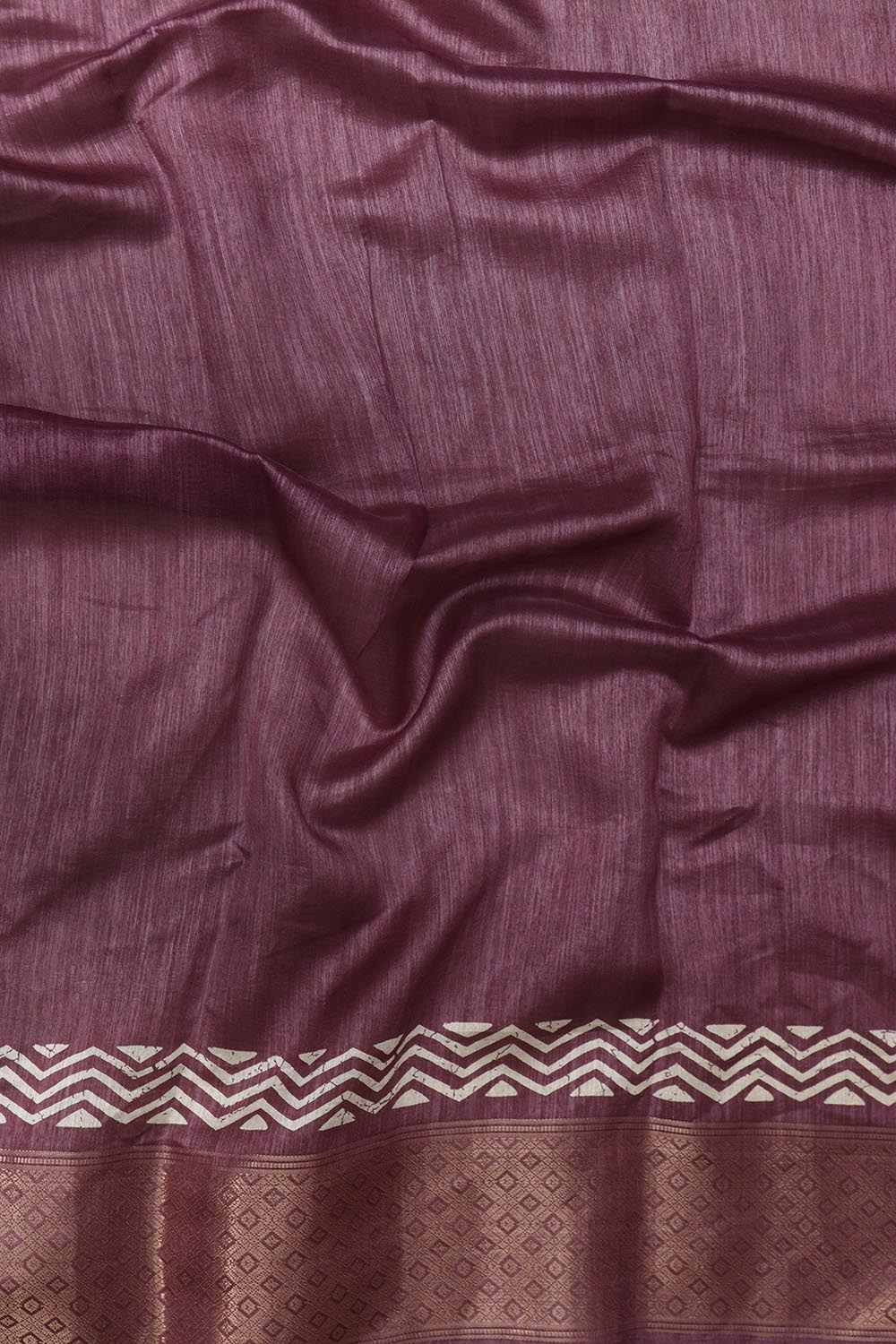 Purple Block Printed Tussar Cotton Silk Saree - Luxurion World