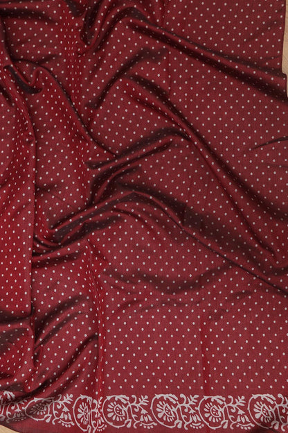 Elegant and Timeless - Maroon Block Printed Cotton Silk Saree - Luxurion World