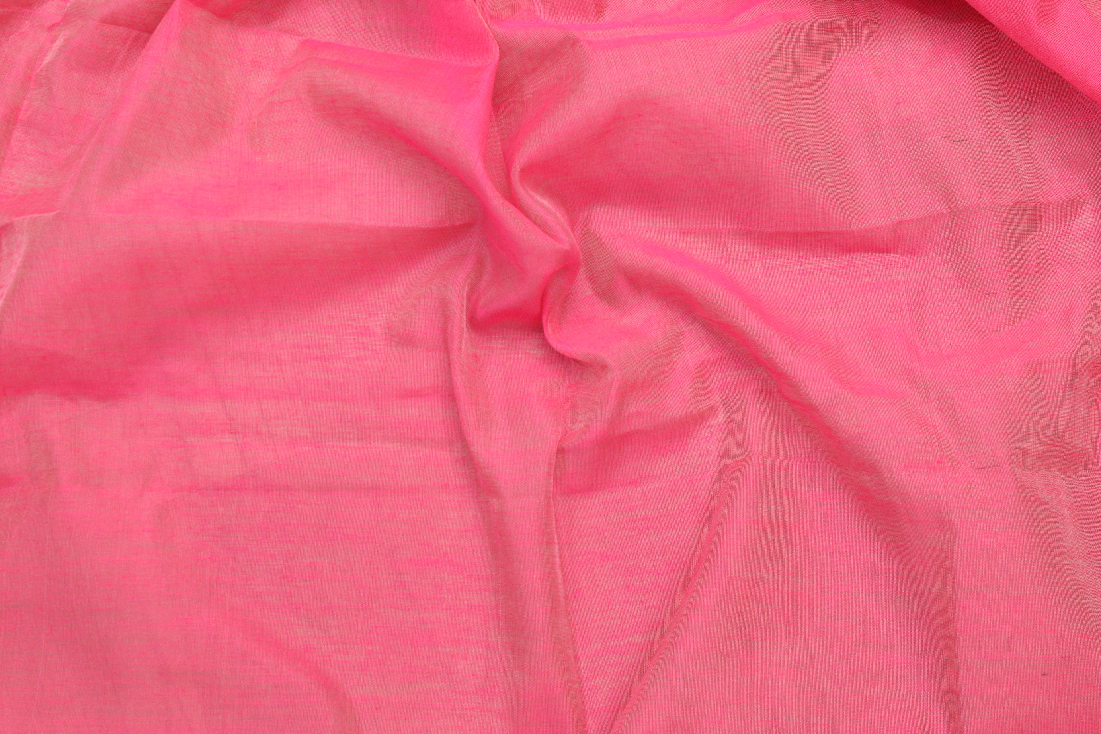 Pink Handloom Bengal Tussar Cotton Silver Zari Stripe Design Saree - Luxurion World