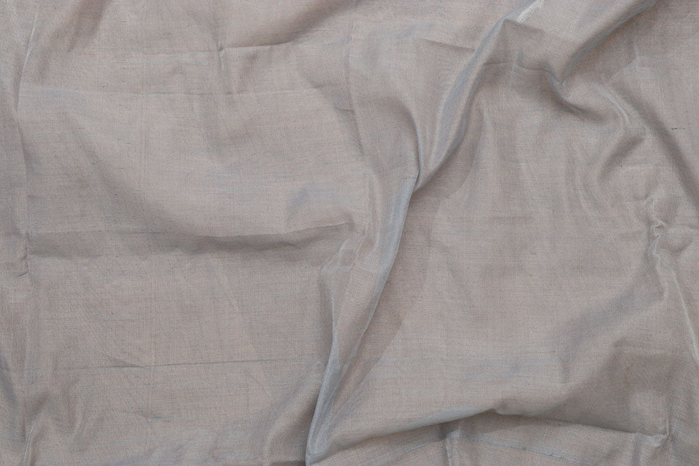 1 Min Ready To Wear - Grey Handloom Bengal Tussar Cotton Silver Zari Stripe Design Saree - Luxurion World