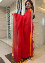 Stunning Red Bengal Plain Cotton Saree - Luxurion World