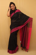 Black Bengal Plain Cotton Saree - Luxurion World