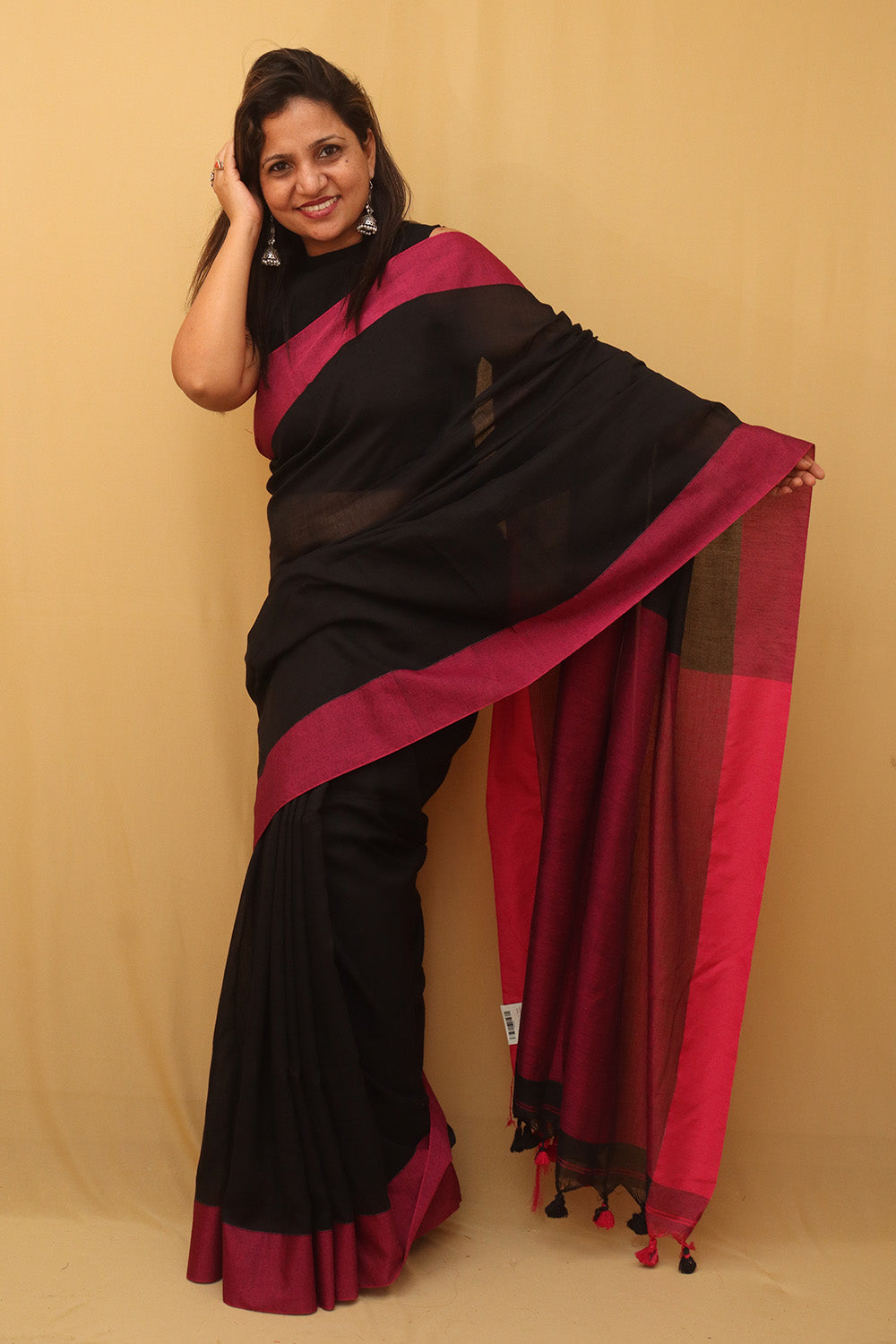 Black Bengal Plain Cotton Saree - Luxurion World