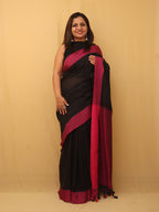 Black Bengal Plain Cotton Saree - Luxurion World