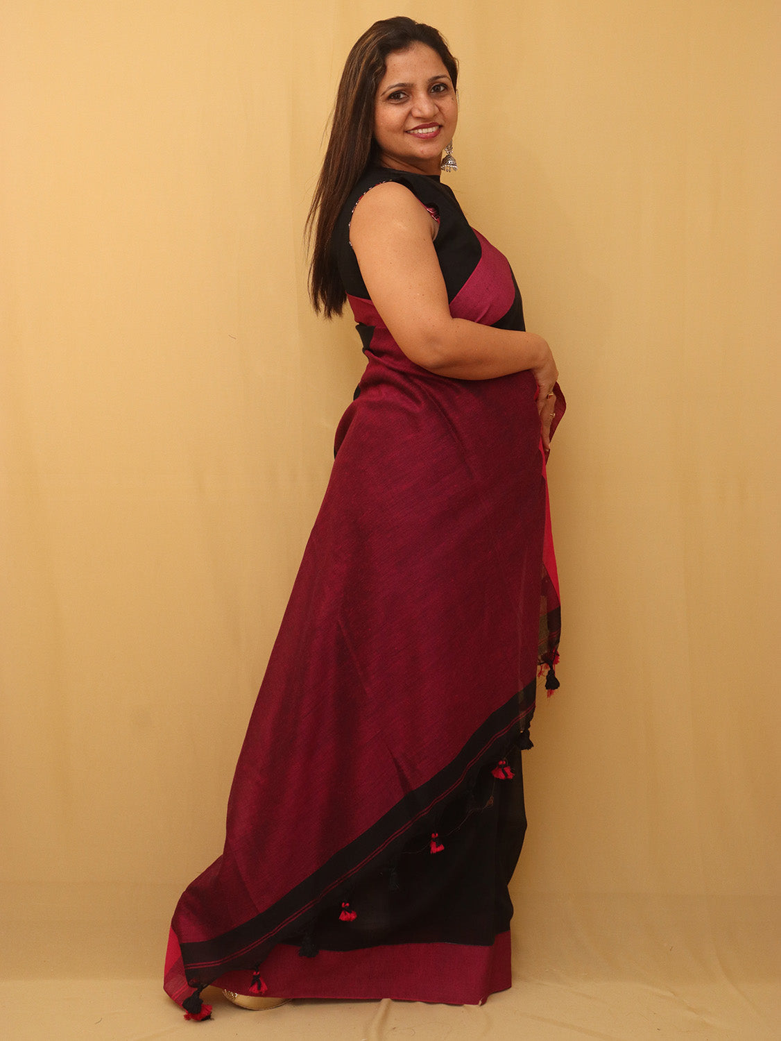 Black Bengal Plain Cotton Saree - Luxurion World