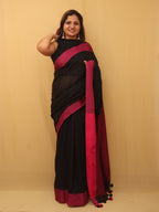 Black Bengal Plain Cotton Saree - Luxurion World