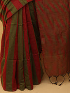 Red And Green Bengal Cotton Stripe Design Saree - Luxurion World