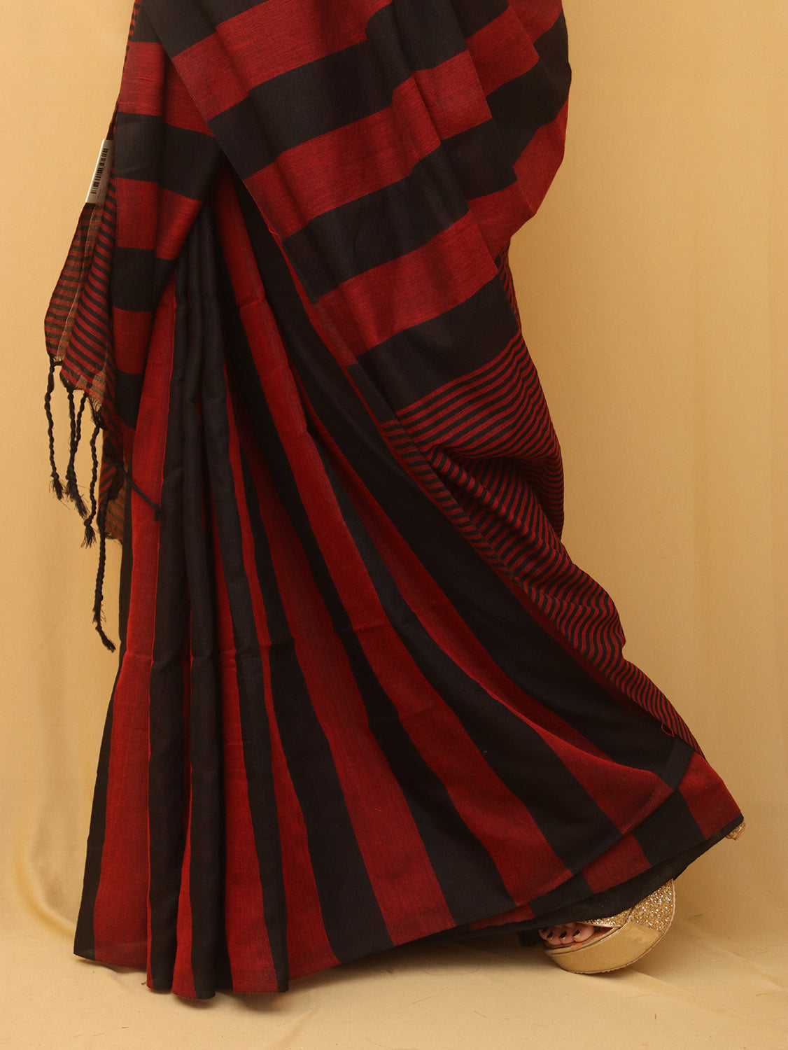 Red And Black Bengal Cotton Stripe Design Saree - Luxurion World