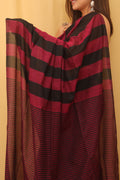 Pink And Black Bengal Cotton Stripe Design Saree - Luxurion World