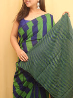 Green And Blue Bengal Cotton Stripe Design Saree - Luxurion World