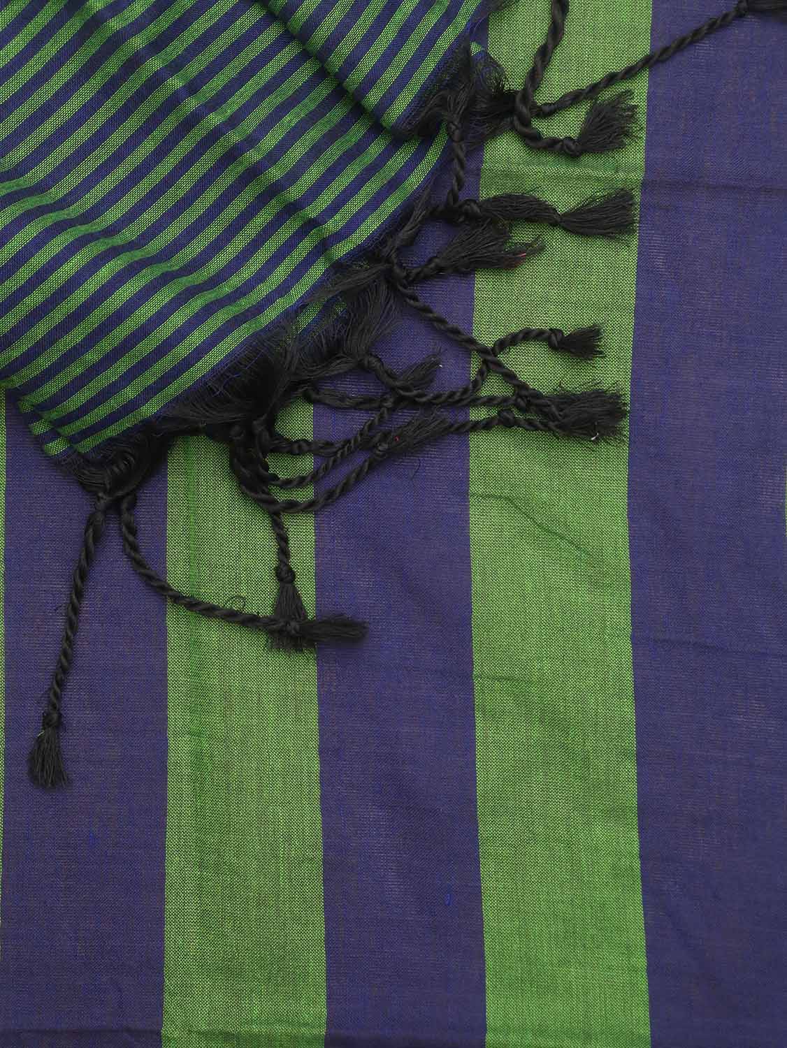 Green And Blue Bengal Cotton Stripe Design Saree - Luxurion World