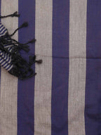 Grey And Blue Bengal Cotton Stripe Design Saree - Luxurion World