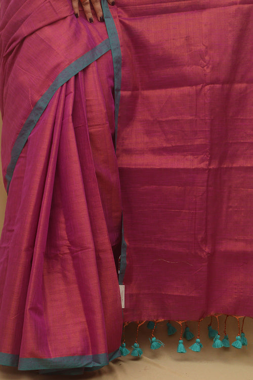 1 Min Ready To Wear - Pink Bengal Plain Tissue Cotton Saree - Luxurion World