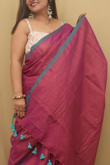 Elegant Pink Bengal Plain Tissue Cotton Saree - Luxurion World