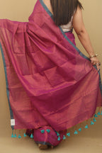 1 Min Ready To Wear - Pink Bengal Plain Tissue Cotton Saree - Luxurion World