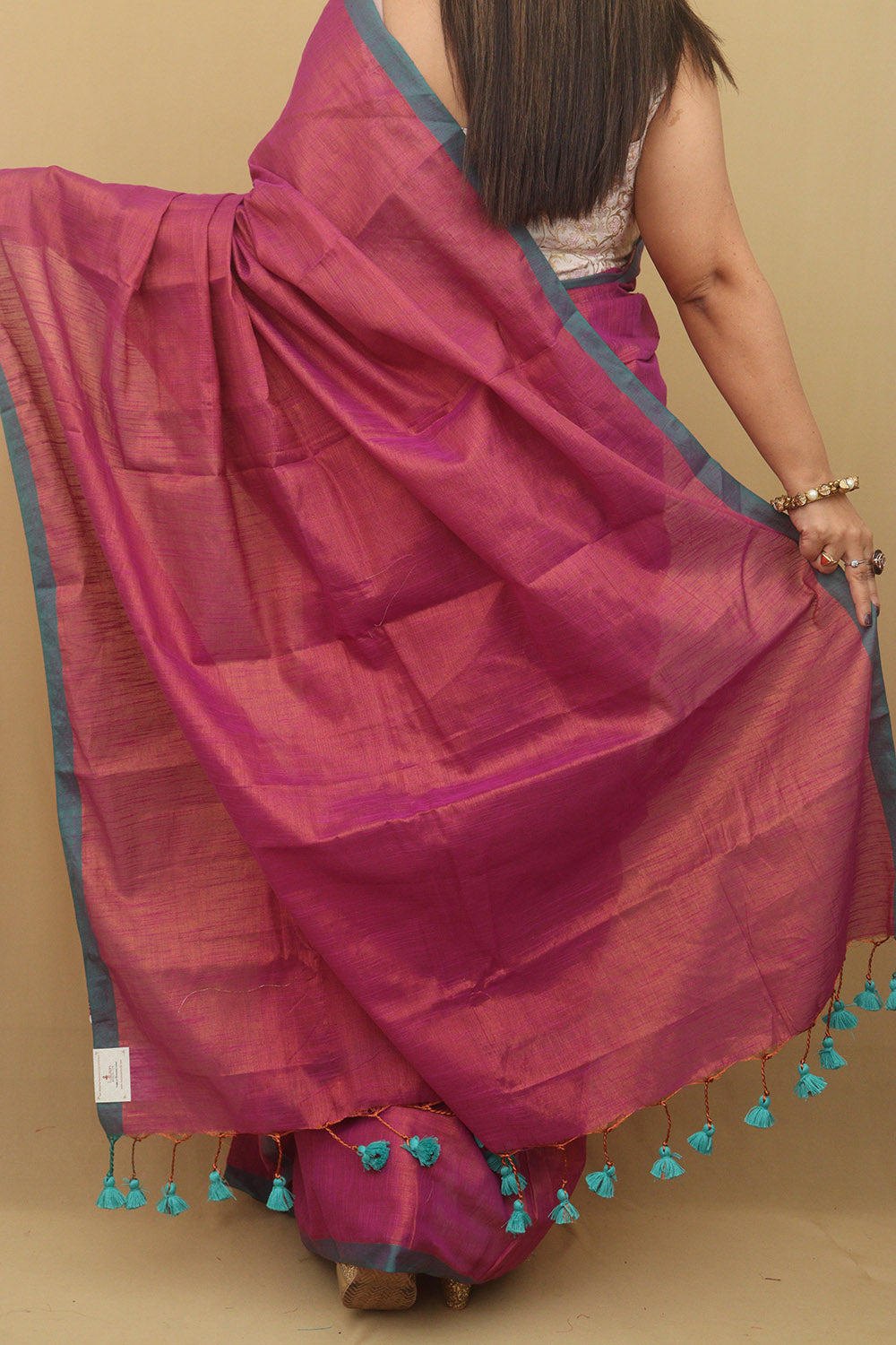1 Min Ready To Wear - Pink Bengal Plain Tissue Cotton Saree - Luxurion World