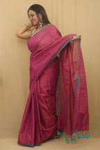 1 Min Ready To Wear - Pink Bengal Plain Tissue Cotton Saree - Luxurion World