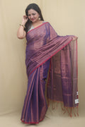1 Min Ready To Wear - Purple Bengal Plain Tissue Cotton Saree - Luxurion World