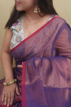 1 Min Ready To Wear - Purple Bengal Plain Tissue Cotton Saree - Luxurion World