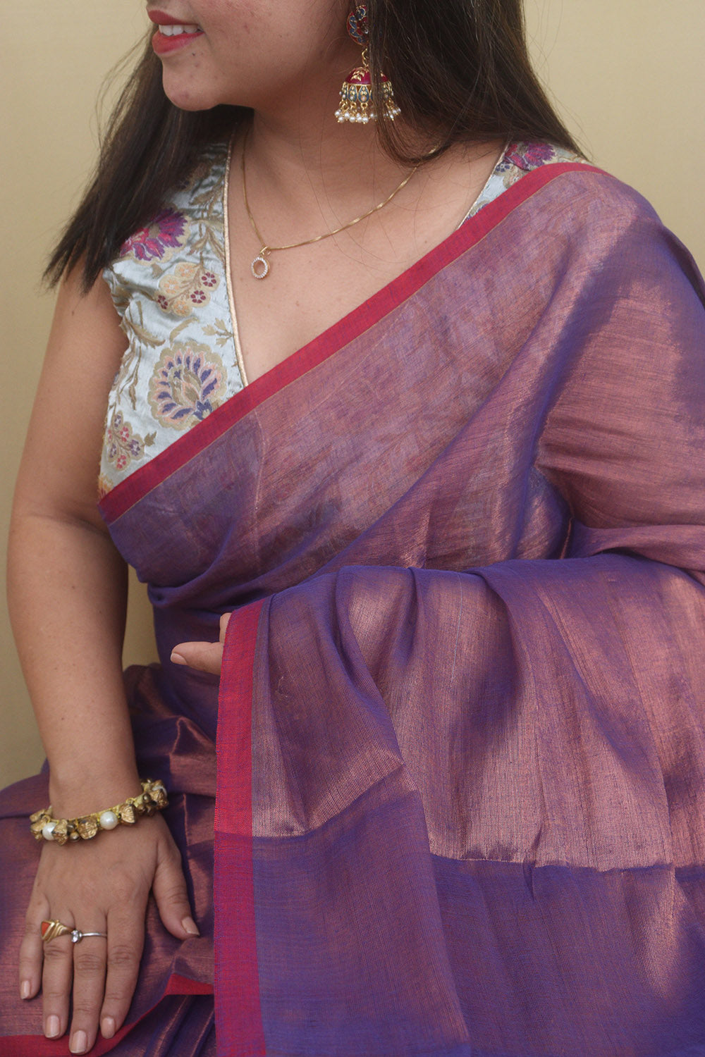 1 Min Ready To Wear - Purple Bengal Plain Tissue Cotton Saree - Luxurion World