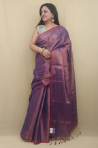 1 Min Ready To Wear - Purple Bengal Plain Tissue Cotton Saree - Luxurion World