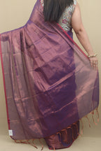 1 Min Ready To Wear - Purple Bengal Plain Tissue Cotton Saree - Luxurion World