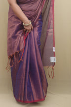 1 Min Ready To Wear - Purple Bengal Plain Tissue Cotton Saree - Luxurion World