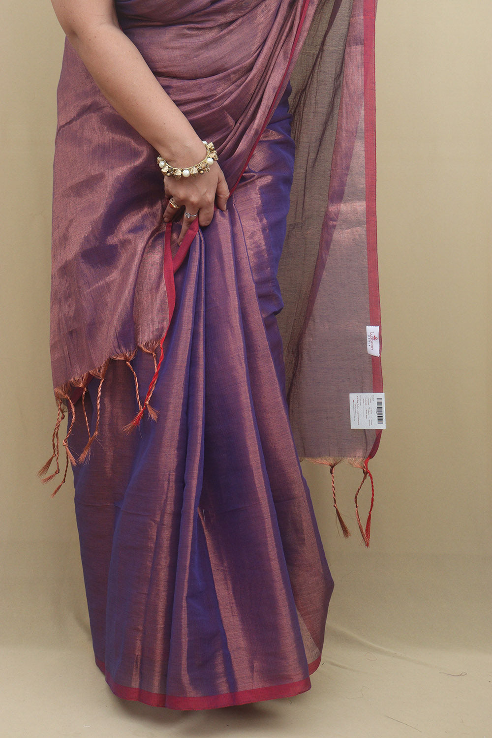 1 Min Ready To Wear - Purple Bengal Plain Tissue Cotton Saree - Luxurion World