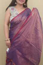 1 Min Ready To Wear - Purple Bengal Plain Tissue Cotton Saree - Luxurion World
