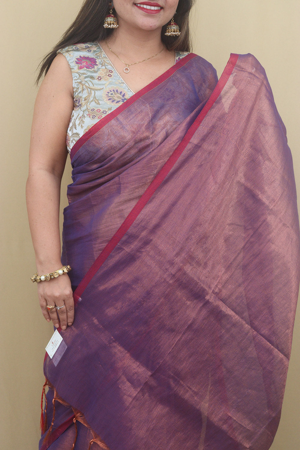 1 Min Ready To Wear - Purple Bengal Plain Tissue Cotton Saree - Luxurion World