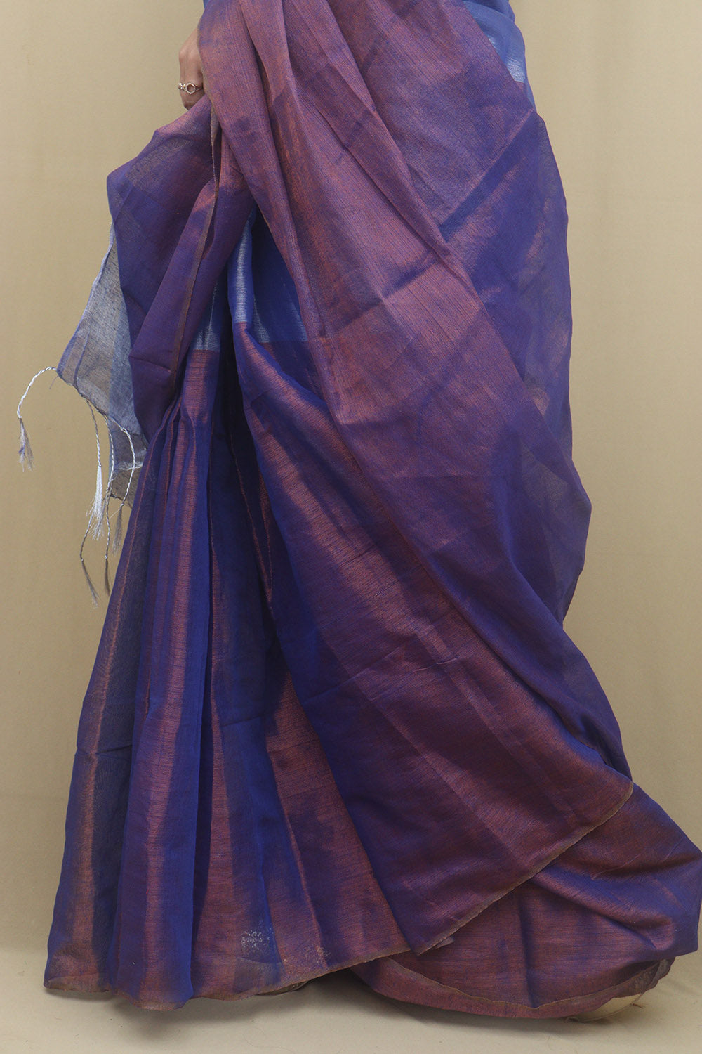 Elegant Blue Bengal Plain Tissue Cotton Half And Half Saree - Luxurion World