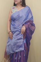 Elegant Blue Bengal Plain Tissue Cotton Half And Half Saree - Luxurion World