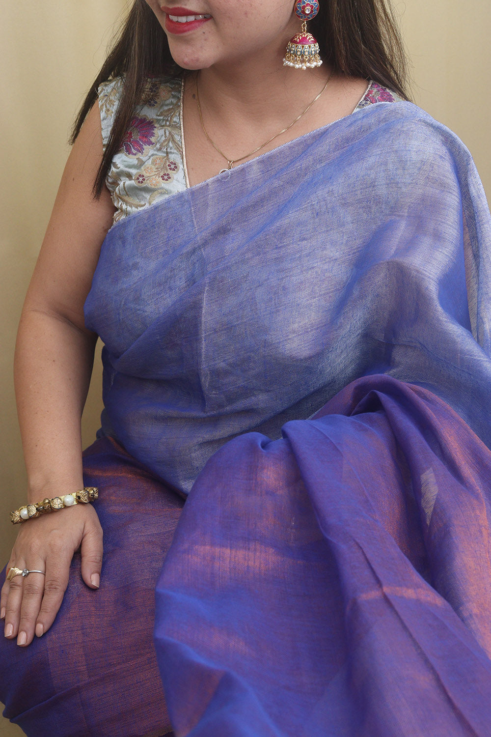 Elegant Blue Bengal Plain Tissue Cotton Half And Half Saree - Luxurion World