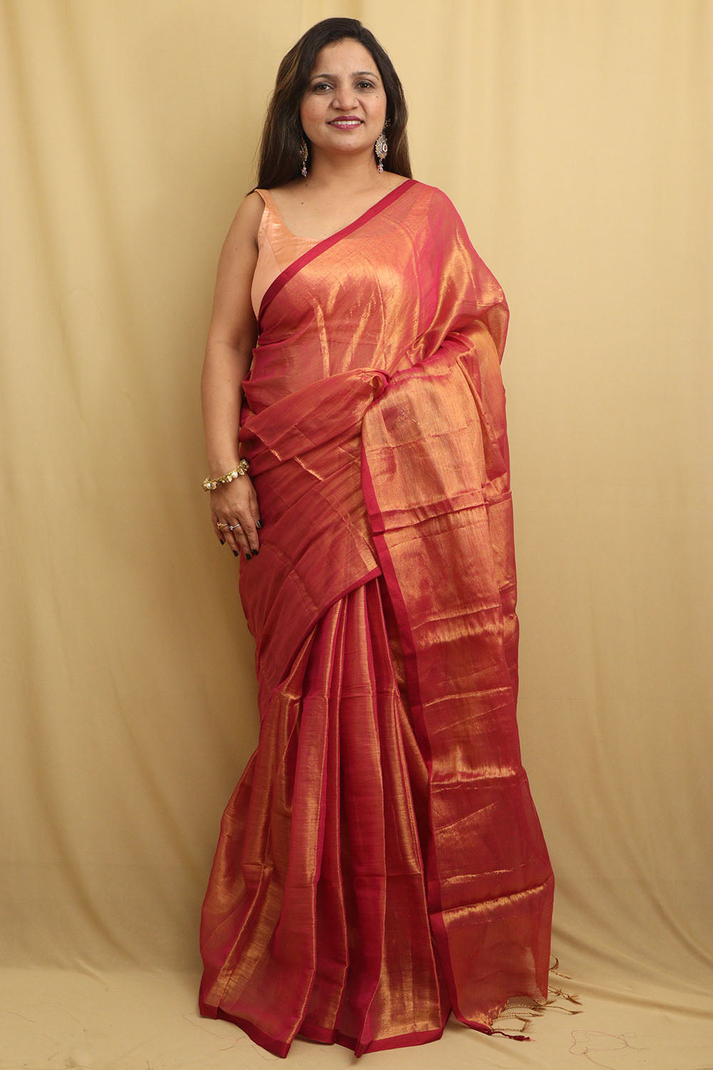 Exquisite Pink Bengal Tissue Cotton Saree - Luxurion World