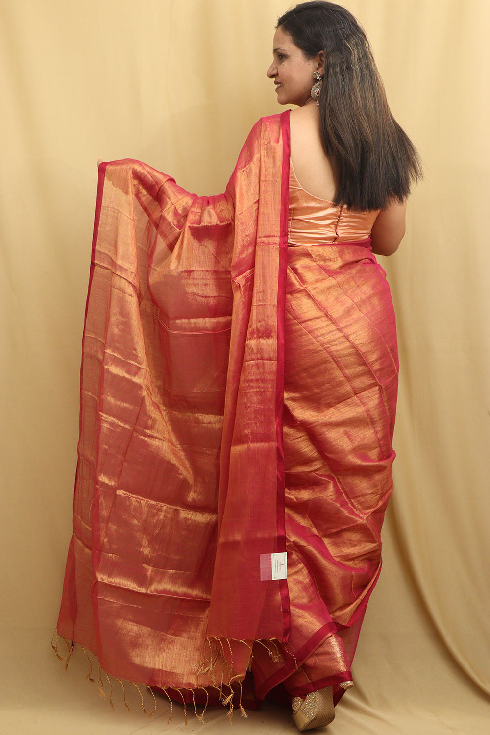Exquisite Pink Bengal Tissue Cotton Saree - Luxurion World