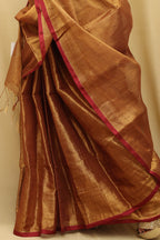 1 Min Ready To Wear - Golden Bengal Plain Tissue Cotton Saree - Luxurion World