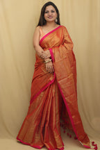 1 Min Ready To Wear - Golden Bengal Plain Tissue Cotton Saree - Luxurion World