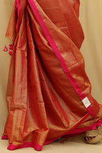 1 Min Ready To Wear - Golden Bengal Plain Tissue Cotton Saree - Luxurion World