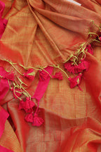 1 Min Ready To Wear - Golden Bengal Plain Tissue Cotton Saree - Luxurion World