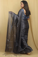 1 Min Ready To Wear - Grey Bengal Tissue Cotton Saree - Luxurion World