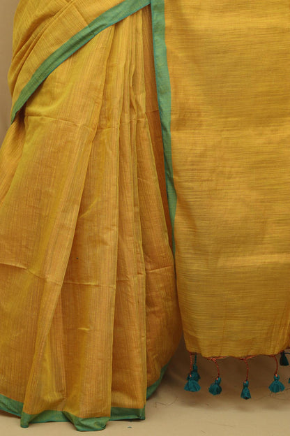 Yellow Bengal Plain Tissue Cotton Saree - Elegant and Timeless - Luxurion World